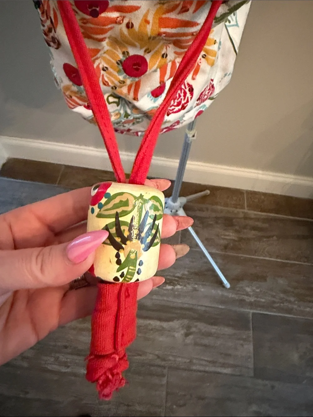 Floral Drawstring Backpack with Red Trim